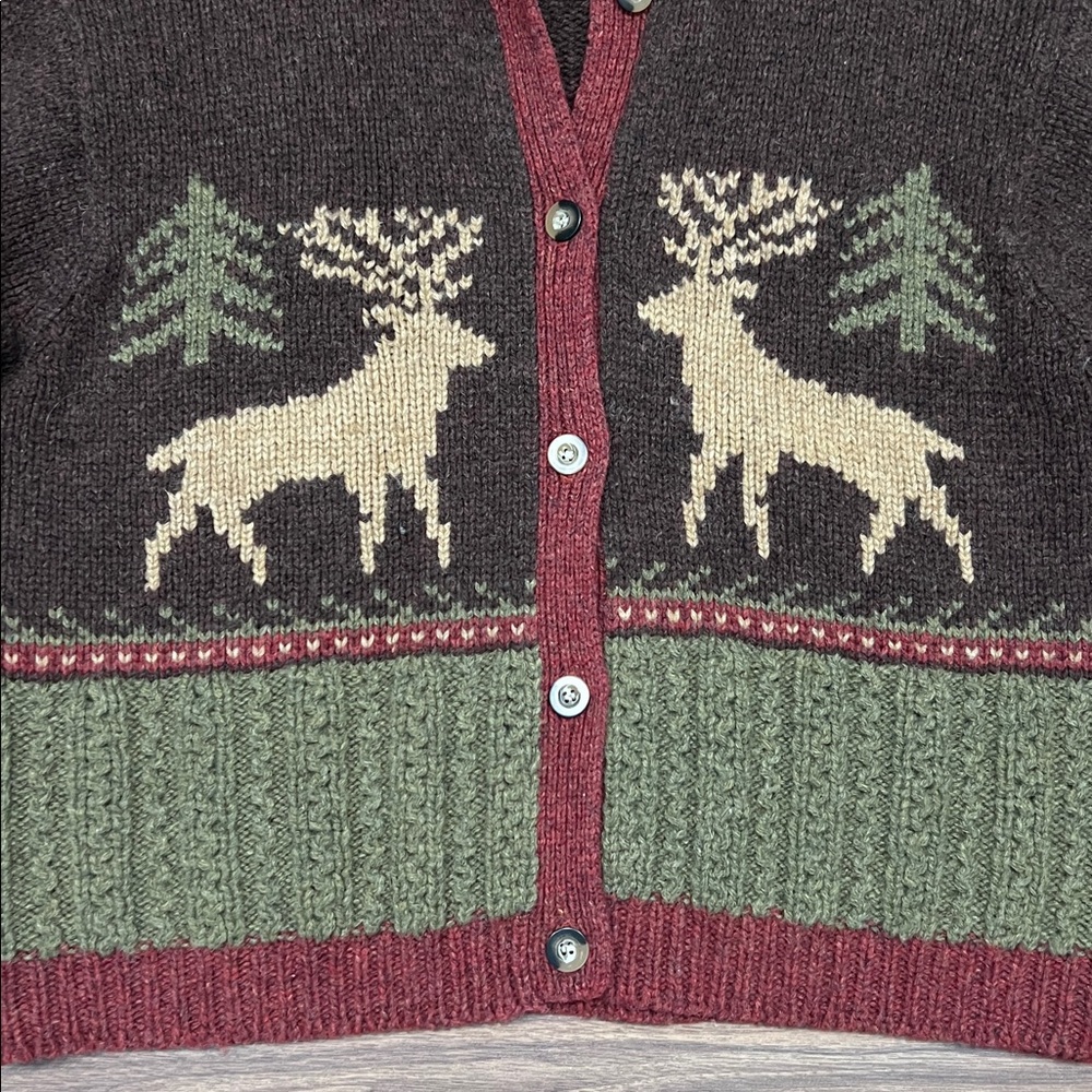 GH Bass Vintage Wool Button Up Sweater Cardigan Deer Tree Burgundy/Brown Medium - Picture 5 of 13